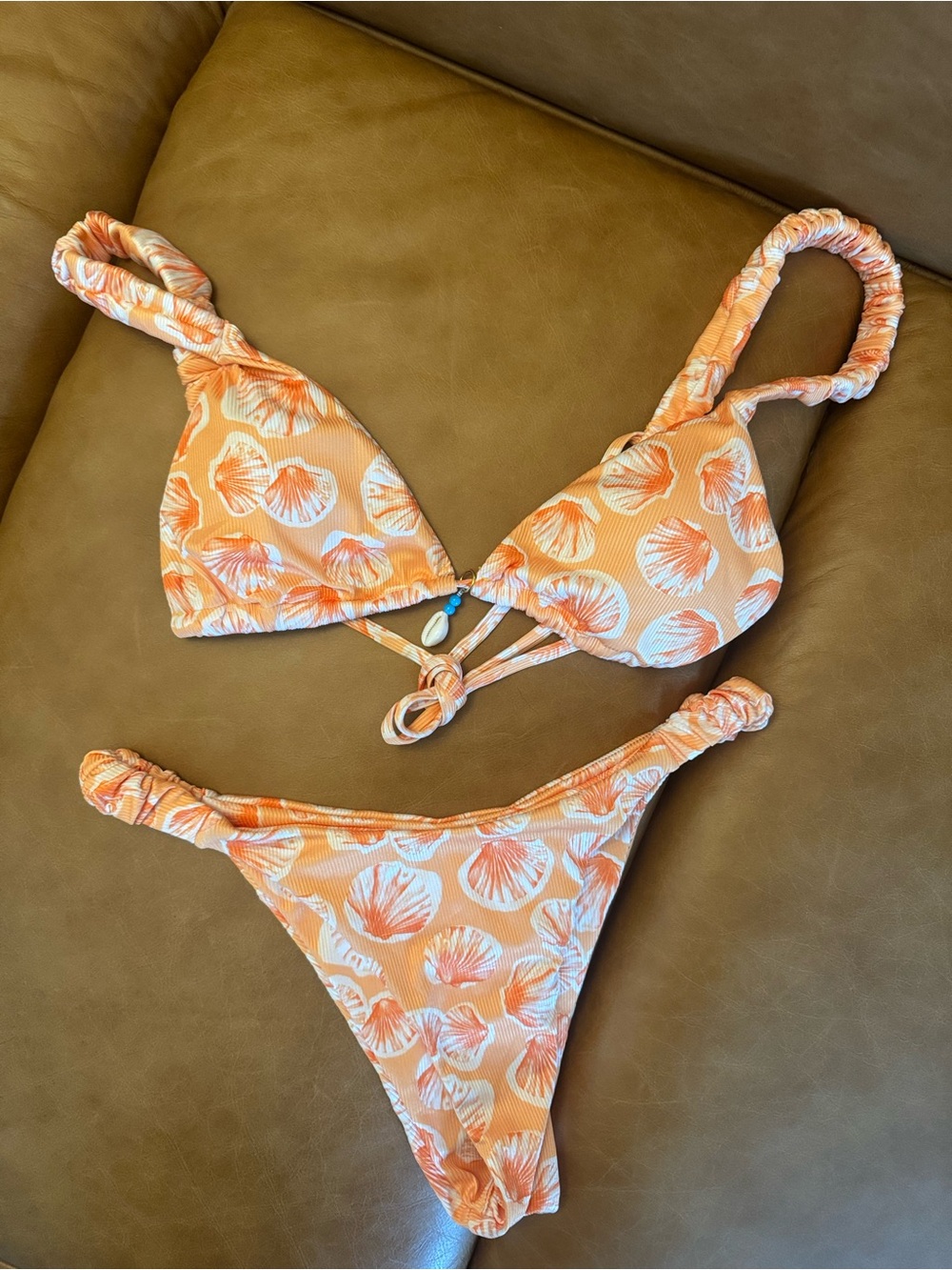 Orange Shell-Print Bikini Set
